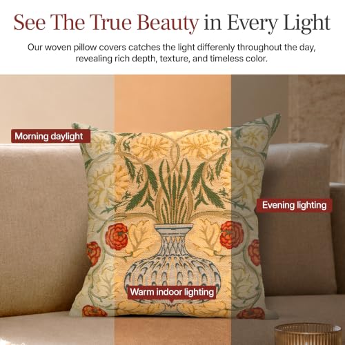 William Morris The Rose Tapestry Throw Pillow Cover 18 x 18 in - color: Yellow Rose