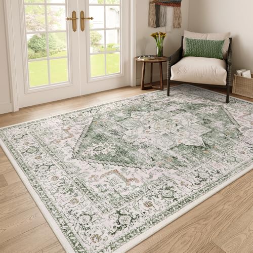 LIVEBOX 6x9 Sage Green Rug for Living Room- Large Oriental Rug for Bedroom, Non-Slip Retro Dining Room Rugs for Under Table, Low-Pile Soft Vintage Rugs for Office Guest Room - color: Medallion Sage, size: 6' x 9' (Rectangular)