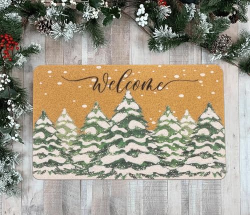 Winter Welcome-Doormat-Front Door - Snowflake-Entrance-Porch Door-Mats - color: Snow-tree, size: 1'5" x 2'5" (Rectangular)