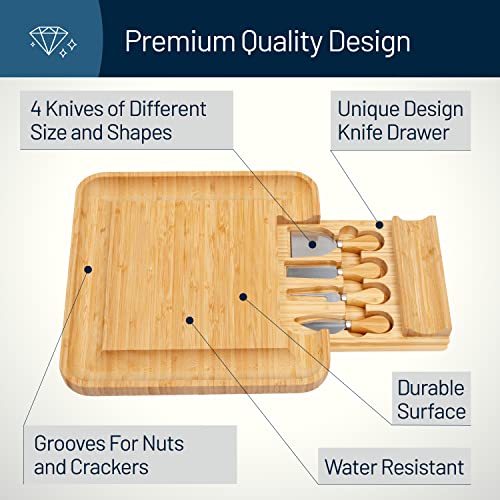 Bamboo Cheese Board and Knife Set with Slide-Out Cutlery Drawer | Charcuterie Boards Set & Cheese Platter - Birthday Gifts for Women, Wedding Gifts for Couples , Bridal Shower Gifts - style: Cheese Board Set2