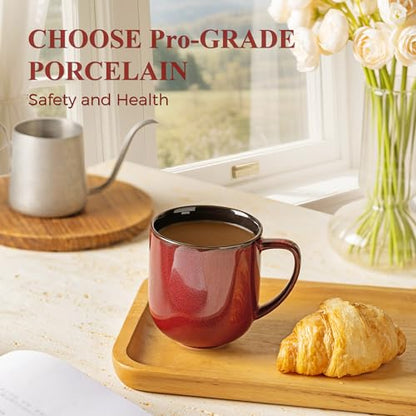 LERATIO Ceramic Coffee Mugs Set of 6,12oz Handmade Coffee Mugs Set | Large Handle for Cappuccino/Latte/Tea/Hot Cocoa,Oven &Dishwasher & Microwave Safe-Red - color: reactive glaze-2