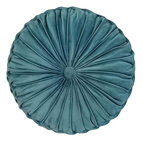 Teieas Round Throw Pillow Velvet Pleated Round Pillow Cushion Lake Blue | Boho pumpkin bed pillows,for bedroom,couch,chair,bed, car,home decoration 14.96'' - color: Lake Blue