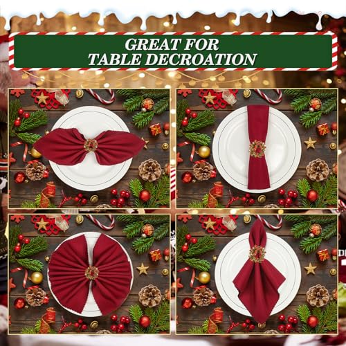 KPOSIYA 16pcs Christmas Wreath Napkin Rings Set of 8 and 8 Christmas Napkins Cloth, Napkins holdes for Dinning Table Setting Decoration, Xmas Dinner Tables Rings for Winter Party - size: 8pcs, style: Xmax Garland & Cloth
