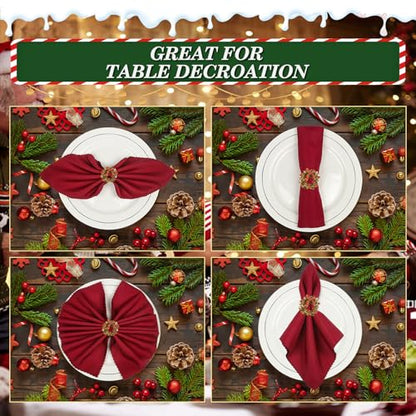 KPOSIYA 16pcs Christmas Wreath Napkin Rings Set of 8 and 8 Christmas Napkins Cloth, Napkins holdes for Dinning Table Setting Decoration, Xmas Dinner Tables Rings for Winter Party - size: 8pcs, style: Xmax Garland & Cloth