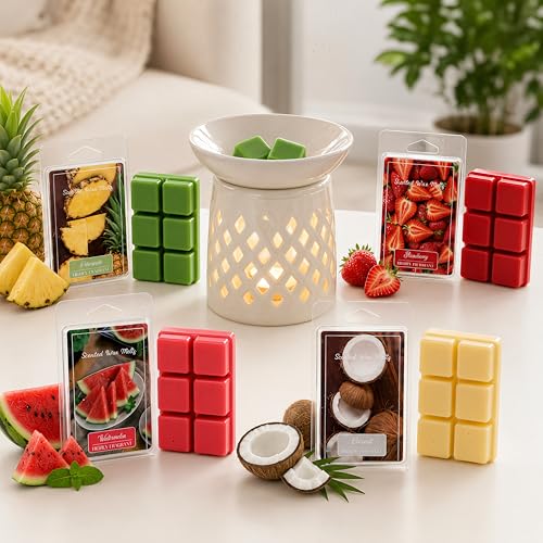 Summer Fruity Aroma Soy Wax Melts Set of 4,Each 85g = 3 oz Pineapple, Watermelon, Strawberry, Coconut Natural Scented Wax Tarts, Fragrance Diffusing Wax for Daily Use, Great for DIY Candle Making.