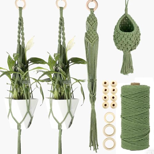 BUFANTL Macrame Kit for Beginners, 4-in-1 Plant Hanger Set - DIY Hanging Planter Craft Kit with 3 Tutorials for Home & Garden Decor, Ideal Handmade Gift - color: G03