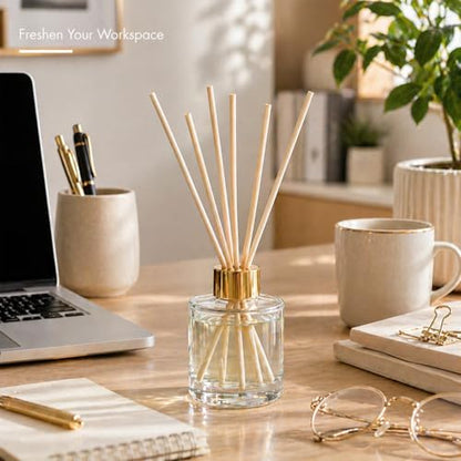 50ml Clear Glass Reed Diffuser Bottles Set of 4 Empty Aromatherapy Bottles with Gold Cap, Round Essential Oil Diffuser Container for Home Fragrance, DIY Scent, Bathroom, Office Decor