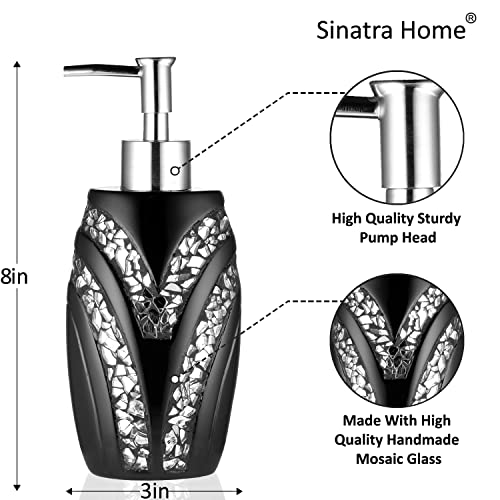 Zahari Home Sinatra Soap Dispenser/Lotion Pump Unique Design Bling Glass Mosaic Décor, Black - color: Black
