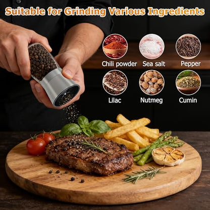 Silver Premium Stainless Steel Salt and Pepper Grinder Manual | Adjustable Ceramic Mill, Glass Spice Shaker - Spice Mill [No Spices Included] - color: Silver, size: 1PK