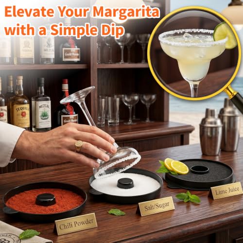 TonJin 3-Tier Margarita Salt Rimmer Set with 2 Sponges: Black Stackable Cocktail Glass Rimmer Holds Lime Juice Salt Sugar, Dishwasher Safe Bar Accessories for Bartenders and Home Bars - size: Stackable Salt Rimmer-Black