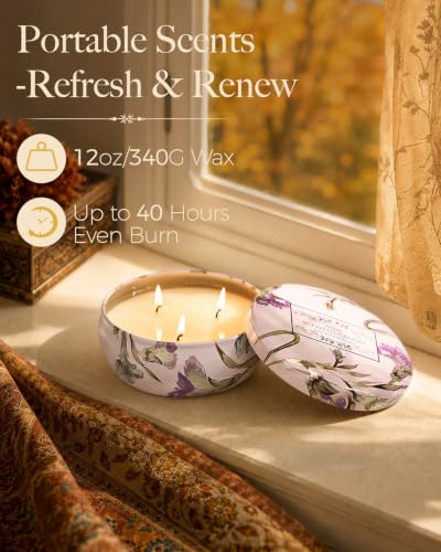 M&SENSE Lavender Vanilla Scented Candles,3 Wick Soy Candles for Home Scented, 12oz Travel Aromatherapy Candle for Stress Relief, 40 Hour Burn Time - color: Lavender Vanilla