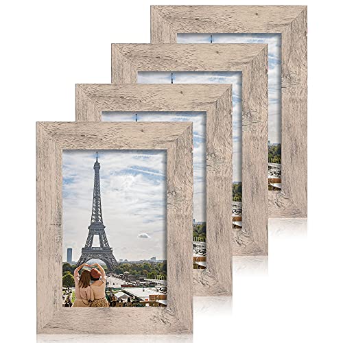 iRahmen 4x6 Picture Frame Set of 4, High Definition Real Glass Smoke Gray Frame, 4 x 6 Wood Photo Frames for Tabletop Display and Wall Mounting - color: Smoke Gray, size: 4X6