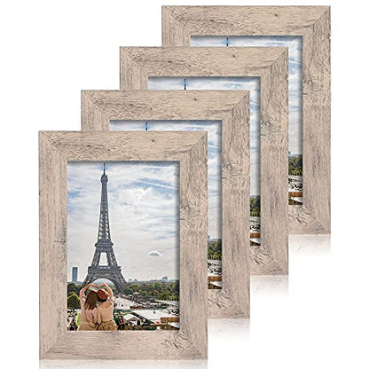 iRahmen 4x6 Picture Frame Set of 4, High Definition Real Glass Smoke Gray Frame, 4 x 6 Wood Photo Frames for Tabletop Display and Wall Mounting - color: Smoke Gray, size: 4X6