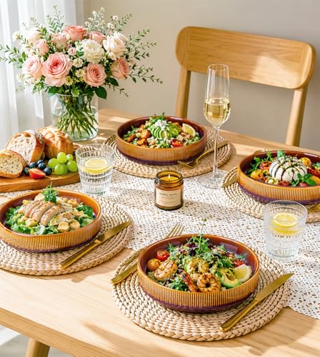 7.5" Ceramic Pasta Bowls Set of 4, Salad Bowls | Versatile Serving Bowls for Pasta, Salad, Fruit & Noodles, Housewarming & Wedding Gift, Amber Amethyst - color: Amber Amethyst, size: 7.5 Inch