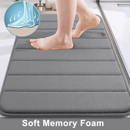 Buganda Memory Foam Bath Mat, 47" x 32", Ultra Soft and Non-Slip Bathroom Rugs, Water Absorbent and Machine Washable Bath Rug Runner for Bathroom, Shower, and Tub, Grey | Grey, Machine Washable Quick Dry Bath Mats for Bathroom Floor, Shower and Tub, Home