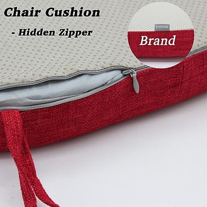 Dining Room Chair Cushions with Ties - Thick Memory Foam Indoor Seat pad,Dining Room Cushion with Machine Washable Cover [15 X 15 X 2 Inches] -(Red,4)