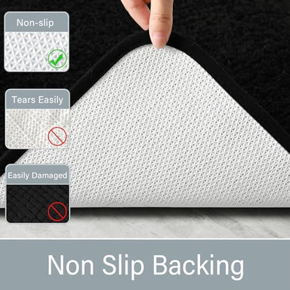 LOCHAS Bathroom Rugs Sets 3 Piece, Long Bath Mat Set Non Slip, Black | Washable Absorbent Toilet Rug, Shaggy Soft Cozy Quick Dry - color: Black, size: 48" x 20" + 24" x 17" + U Shape 24" x 20"