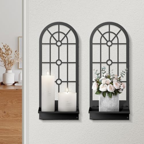 Wall Candle Holder, Black Boho Metal Wall Art Decor, Bohemian Line Wall Candle Holder for Living Room, Dining Room, Bedroom, Bathroom (16.5 x 7 in) - color: Black Minimalism