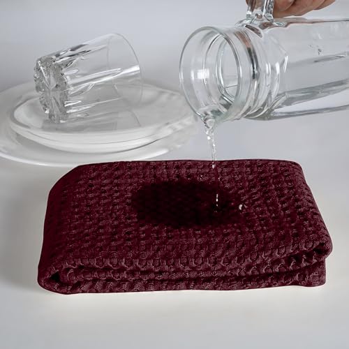Native Fab 100% Cotton Premium Waffle Kitchen Towels, 4 Pack, 16" x 26", Super Absorbent Reusable Cleaning Cloths, Tea Towels, Machine Washable Hand Towels, Burgundy Wine - color: Burgundy Wine Premium, size: Set of 4