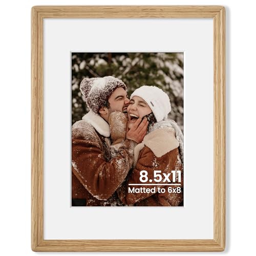 8.5x11 Natural Solid Oak Wood Picture Frame with 6x8 Mat, Premium Rustic Wooden Photo Frames with Plexiglass, Poster Photo Frame for Gallery Wall Hanging Vertically or Horizontally, Natural - color: Natural, size: 8.5x11-1P
