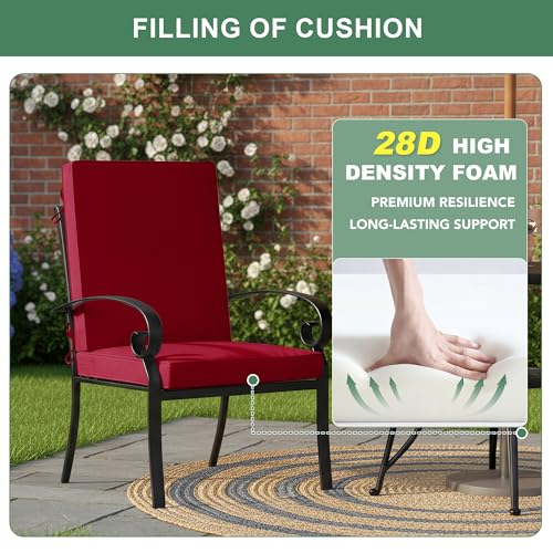 Summsun Patio Dining Seat Cushions Set of 4, 20 x 20 Inch, Burgundy | High Back, High-Resilience Foam, Non-Slip Bottom, Water Resistant, Removable Cover, Tie Straps, Fit for Adirondack, Rocker - color: Burgundy