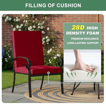 Summsun Patio Dining Seat Cushions Set of 4, 20 x 20 Inch, Burgundy | High Back, High-Resilience Foam, Non-Slip Bottom, Water Resistant, Removable Cover, Tie Straps, Fit for Adirondack, Rocker - color: Burgundy