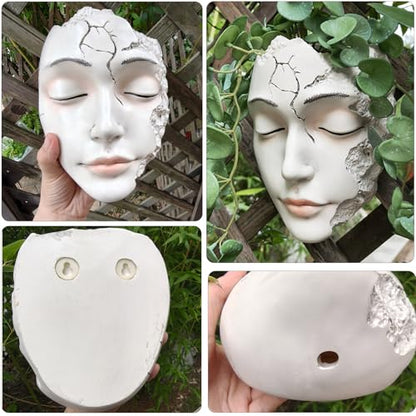 Elegant Face Wall Planter - Matte White Resin Flower Pot with Drainage Hole, 7.5" Artistic Hanging Vase for Succulents & Small Plants
