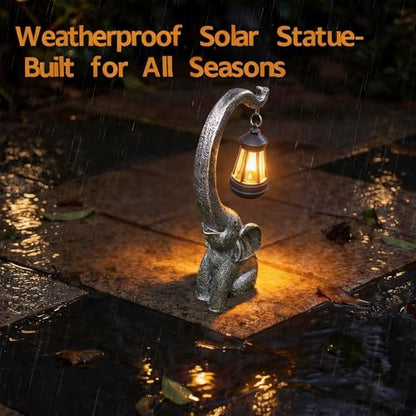 IVCOOLE Elephant Statue, Elephant Garden Statue with Solar Light, Elephant Decor, Outdoor Elephants Statue, Elephants Gifts for Mom