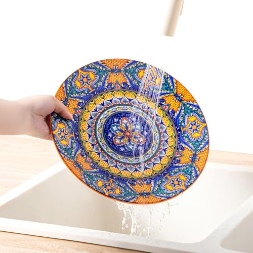 vancasso 18-Piece Dinnerware Sets,Ceramic Plates and Bowls Sets Service for 6, Bohemian Style Porcelain Dishes Set for 6, Microwave and Dishwasher Safe, Scratch Resistant,Non Toxic, Series KRVI - size: Service for 6 (18 Pcs)