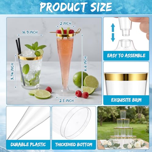Gold Rim Party Cups Set, 48 Pack Disposable Plastic Drink Cups with Champagne Flutes, 24 Pcs 10oz Tumblers & 24 Pcs 4.5oz Toast Glasses, Cocktail Wedding ReceptionParty Supplies - color: Gold Rim