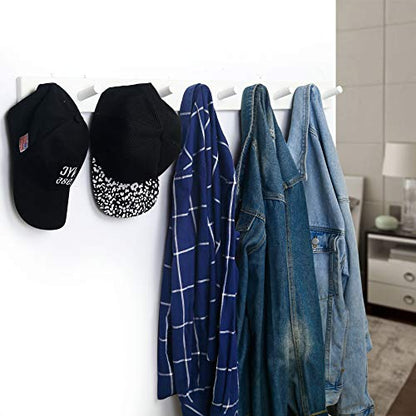 WEBI Coat Rack Wall Mounted,10 Hooks,38" Long Coat Hanger Wall Mount,Peg Rail Hat Hooks for Hanging Caps,Jacket,Clothes,Coats,White - color: White, size: 38 inch