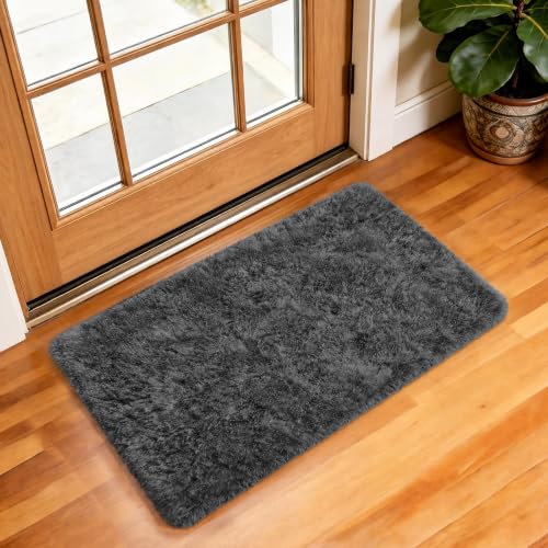 Ophanie Small 1.5x2.5 Rug Washable Non Slip Throw Bedside Area Rugs, Fluffy Soft Mini Bedroom Carpet, Door Entryway Indoor Inside Front Entrance Mat, Home Decor Aesthetic, Grey - color: 1- Grey, size: 1.5' x 2.5' (Rectangular)