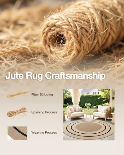 LUMI 4' Round Natural Jute Area Rug, Braided Farmhouse Rug - color: Vanilla Veil, size: 4'x4'