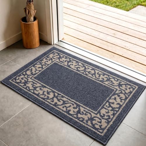 Dirt Trapper Door Mat 24" x 36" – Non-Slip Entryway Rug, Absorbent Indoor Front Door Mat, Low Profile Dirt Resistant Entrance Mat for Muddy Shoes and Dirty Paws, Ideal for Entryway & Kitchen (Navy) - color: Border Navy, size: 2' x 3' (Rectangular)
