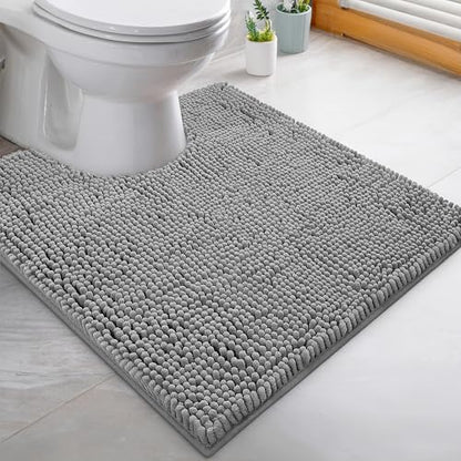 LuxUrux Toilet Rugs U Shaped Washable, Bathroom Toilet Mat, Extra-Soft Plush Bath Bathroom Rug,1'' Chenille Microfiber Material, Super Absorbent Shaggy Machine Wash & Dry (20 x 20 inch, Light Grey) - color: Light Grey, size: 20'' X 20'' U