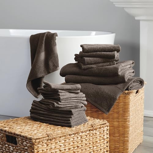 24-Piece Set of Towels, Lightweight 380 GSM Cotton Towels, Quick Drying, Absorbent Hand Towels, Fingertip Towels, Bath Towels, & Washcloths, Cocoa - color: Cocoa