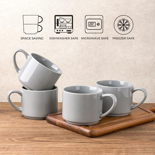 GBhome 14 OZ Coffee Mugs Set of 6, Stackable Gray Coffee Cups Set | Modern Ceramic Coffee Mugs for Men,Women, Cappuccino/Espresso. Dishwasher&Microwave Safe - color: Gray