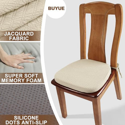 BUYUE Luxury 100% Pure Memory Foam Chair Cushion 1 Pack, Jacquard 16" U-Shape Comfortable Dining Chair Pad, Removable Slip Resistant Kitchen Chair Seat Cushion, (1 piece, Beige) - color: Beige