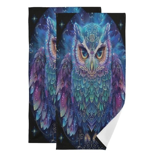 ALAZA Hand Towels for Bathroom Set of 2, Owl Starry Ultra Soft and Absorbent Fingertip Towels & Face Cloths, 28 x 14 inch - color: Multicolor05
