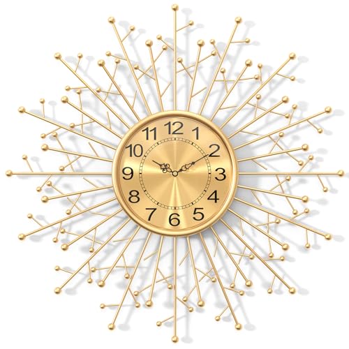 Large Modern Gold Wall Clock Decorative Mid Century Sunburst Branch Wall Clocks, Minimalism Metal Big Silent Clock, Luxury Home Gift Decor for Living Room, Bedroom, Dining Room, 28 inch - size: 6.Gold-Branch(Dismountable-70cm)