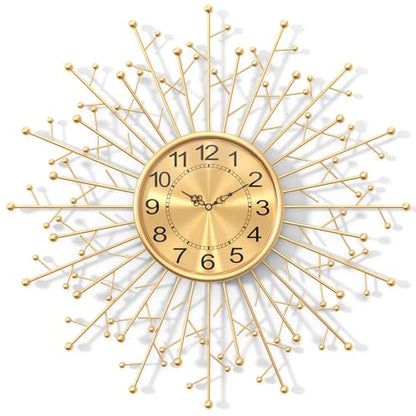 Large Modern Gold Wall Clock Decorative Mid Century Sunburst Branch Wall Clocks, Minimalism Metal Big Silent Clock, Luxury Home Gift Decor for Living Room, Bedroom, Dining Room, 28 inch - size: 6.Gold-Branch(Dismountable-70cm)