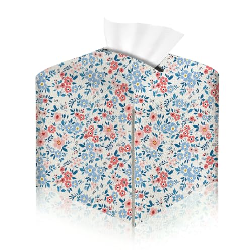 Floral Tissue Box Cover, Tissue Box Holder for Home, Restaurant - color: Pink Blue Flower 379