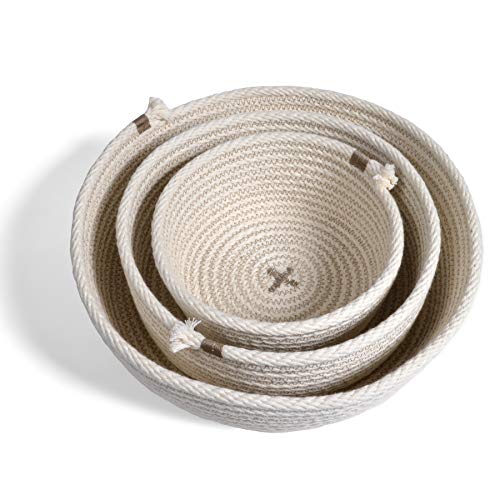 Brklyn Home Handmade Rope Low Nesting Baskets, Set of 3, White/Taupe