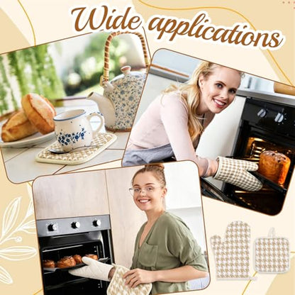 4PCS Oven Mitts and Pot Holders Sets Heat Resistant Oven Mitts with Pothholder Thick Kitchen Oven Gloves and Pot Holders Pads for Cooking Baking - 2 Kitchen Mittens are for The Right Hand