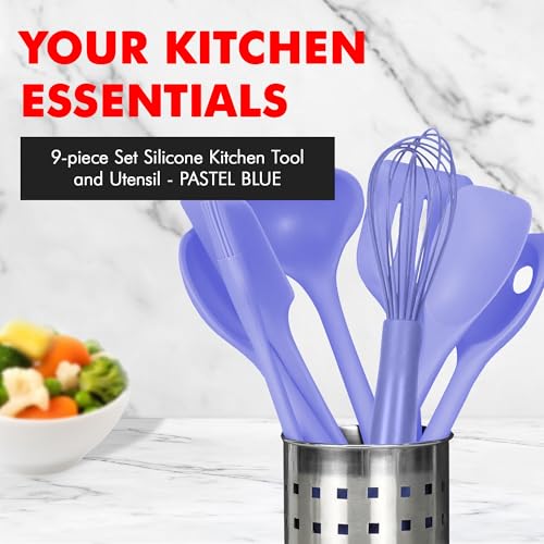 Chef Craft - Premium Silicone Kitchen Tools and Utensils Set, Non-Scratch, Withstands Temperatures up to 450°F, BPA-Free, 9 Piece Cooking Utensils Set, Pastel Blue - color: Pastel Blue, size: 9 Piece Set