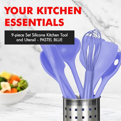 Chef Craft - Premium Silicone Kitchen Tools and Utensils Set, Non-Scratch, Withstands Temperatures up to 450°F, BPA-Free, 9 Piece Cooking Utensils Set, Pastel Blue - color: Pastel Blue, size: 9 Piece Set