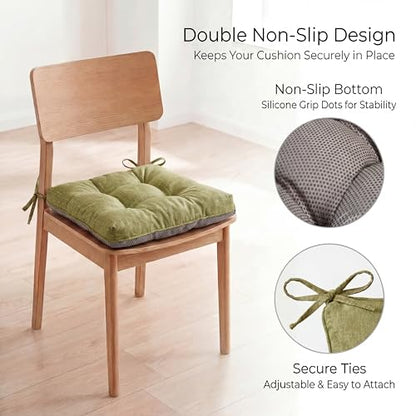 Chair Cushions for Dining Chairs Set of 4,Upgraded Silicone Non-Slip Bottom | Kitchen Chair Cushions with Ties, Premium Shredded Memory Foam Chair Pads,15.5" x 15.5" x 3.5"Green - color: Green