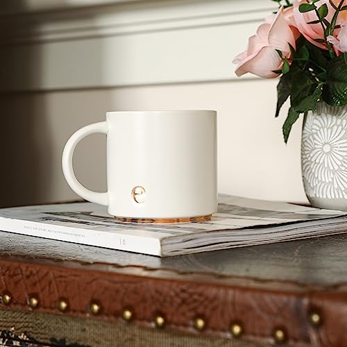 COLLECTIVE HOME Ceramic Coffee Mug, 15 oz Monogram Cup with Gift Box(e) | Dishwasher Safe, Engraved Gold Letter , Personalized Housewarming Birthday Present, Christmas Thanksgiving Mothers Day Gifts - color: gold-e
