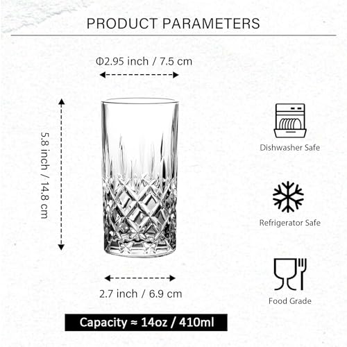 Highball Glasses Collins Tall Beverage Set of 6, 14 Ounce Cups Glassware for Drinks, Water, Beer, Soda - style: Style A
