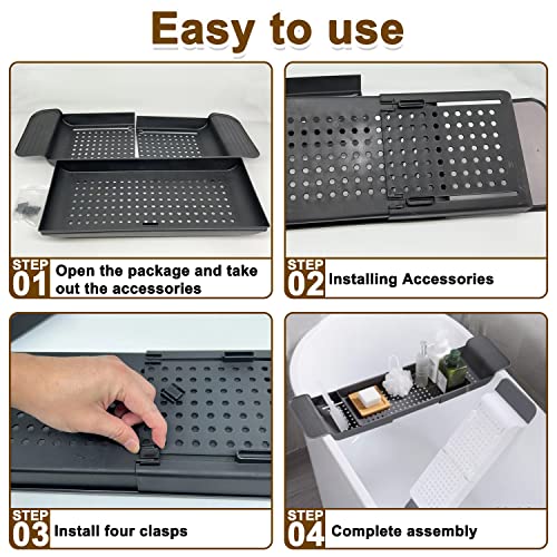 Expandable Drain Bath Shelf Caddy Tray, Multifunctional Plastic Bathtub Tray Bathroom Organizer Simple Stylish Bathtub Storage Rack for Candle Towel, Book, Wine, Phone, Shower - color: White - 1pcs
